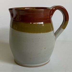 Vintage Brown and Tan Stoneware Crock Farmhouse Creamer Signed 6” Syrup Pitcher